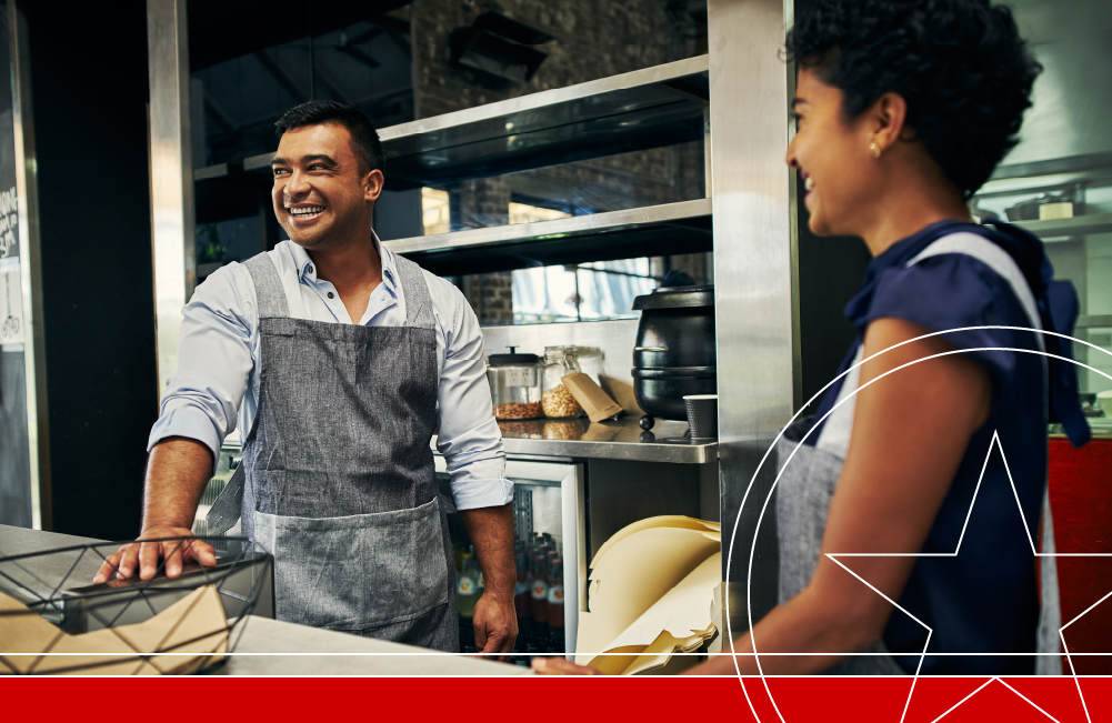 Small Business partners at a restaurant working