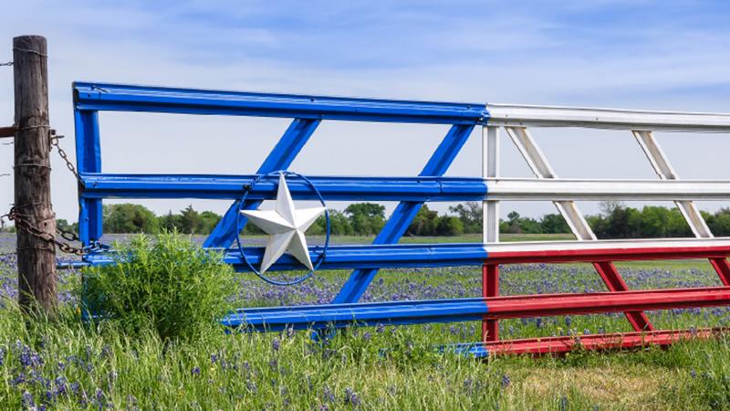 Fence colored as the Texas Flag
