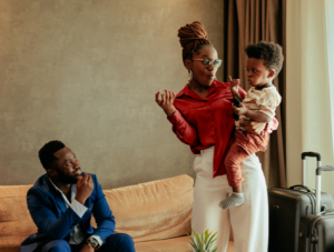 Family enjoying luxurious hotel