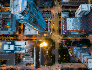 Straight down Above Tall Towers rising over Austin Texas