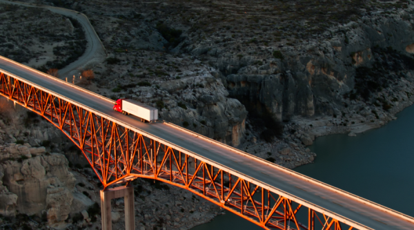 Truck crossing bridge